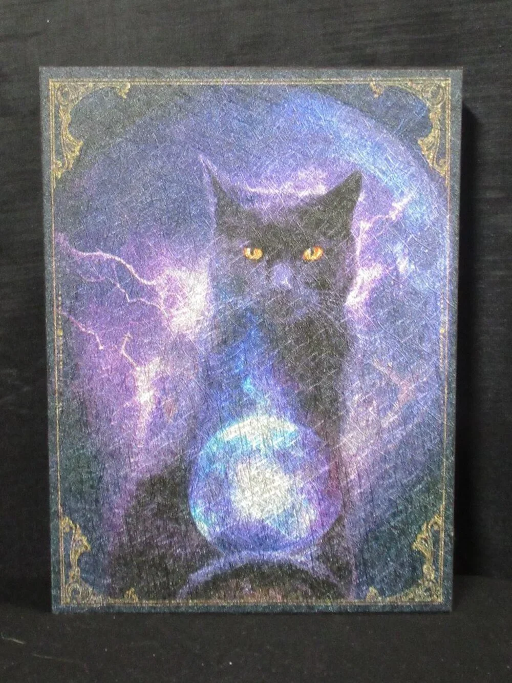 Spooky Cat and Crystal Ball Wood Table Decor